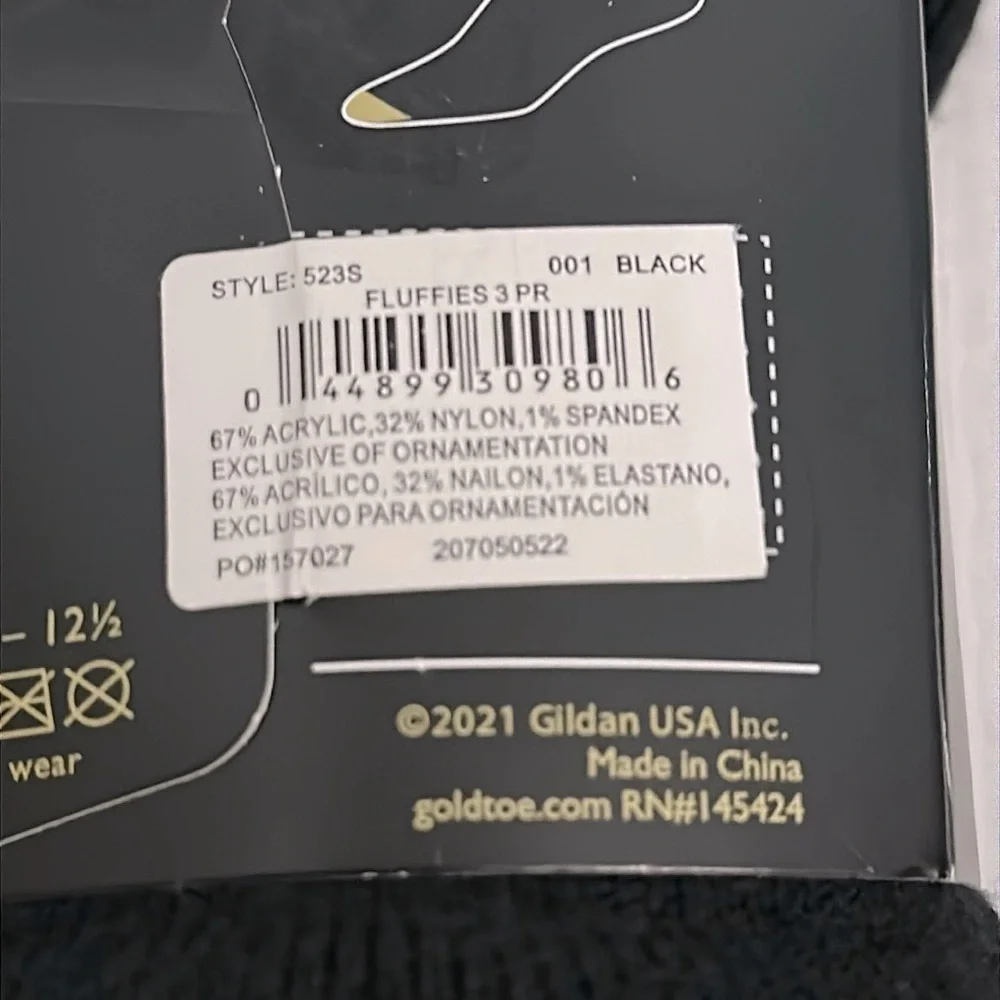 Gold Toe Casual Aquafx Fluffies 3 Pair Crew Socks Mens black